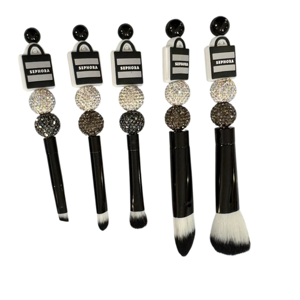 Handmade Black & White Sparkly Makeup Brush Set